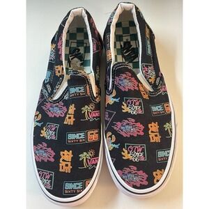 Vintage 90's Vans Classic Slip On Neon Market M/8 W/9.5 Skate Shoes